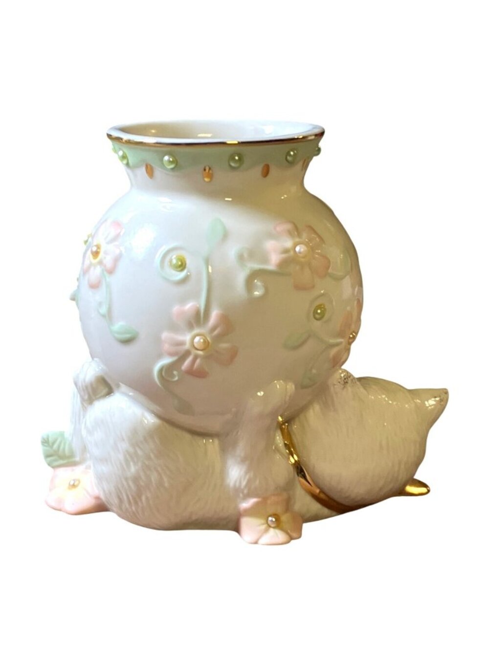 Lenox Petals & Pearls Cat Bud Vase With Floral and Gold Colored Accents - Picture 8 of 16